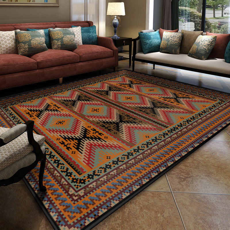 Turkish Meeting Room Area Rug Multicolor Symmetrical Tribal Pattern Rug Polypropylene Anti-Slip Stain Resistant Washable Carpet Brown Clearhalo 'Area Rug' 'Moroccan' 'Rugs' Rug' 2059298