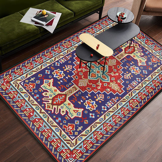 Persian Tribal Patterned Rug Multi-Color Polyester Carpet Stain Resistant Pet Friendly Anti-Slip Backing Rug for Bedroom Blue-Red Clearhalo 'Area Rug' 'Moroccan' 'Rugs' Rug' 2059307