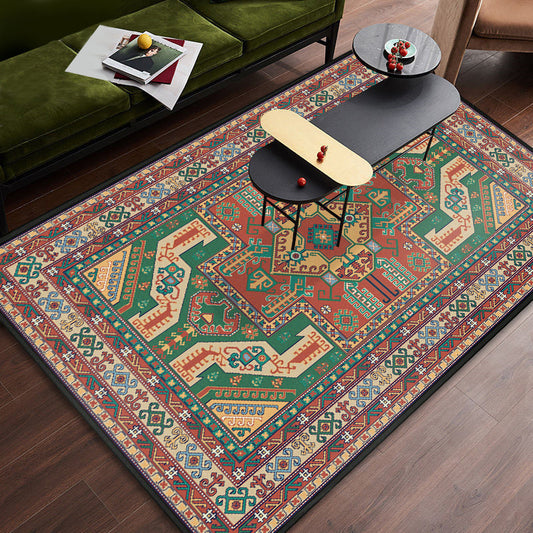Persian Tribal Patterned Rug Multi-Color Polyester Carpet Stain Resistant Pet Friendly Anti-Slip Backing Rug for Bedroom Green Clearhalo 'Area Rug' 'Moroccan' 'Rugs' Rug' 2059313