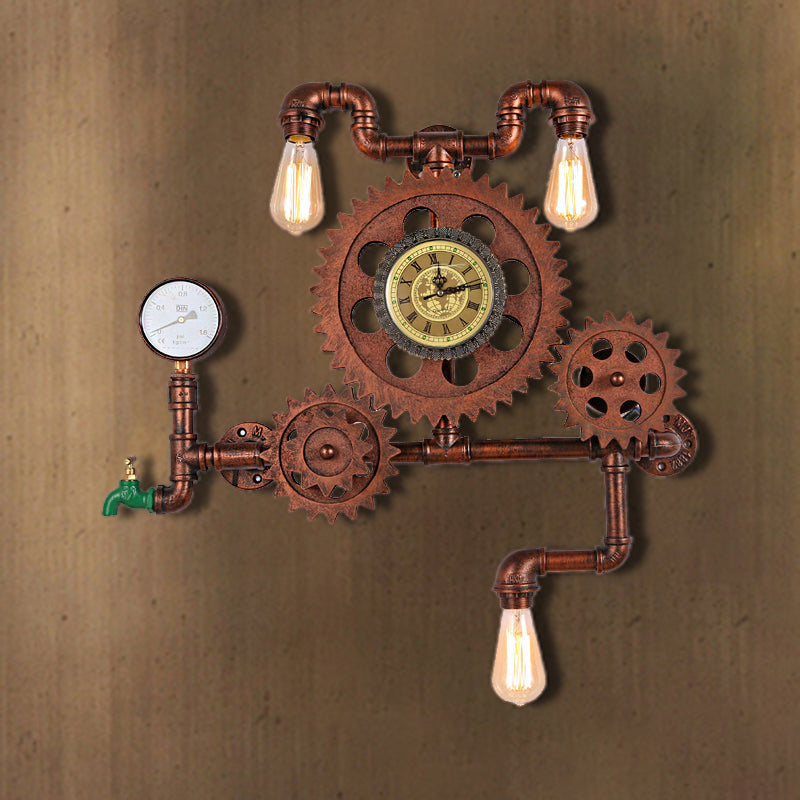 Metal Water Pipe Sconce Lighting Industrial 1 Light Indoor Wall Mounted Lamp in Weathered Copper Weathered Copper Clearhalo 'Industrial wall lights' 'Industrial' 'Middle century wall lights' 'Tiffany' 'Wall Lamps & Sconces' 'Wall Lights' Lighting' 205933