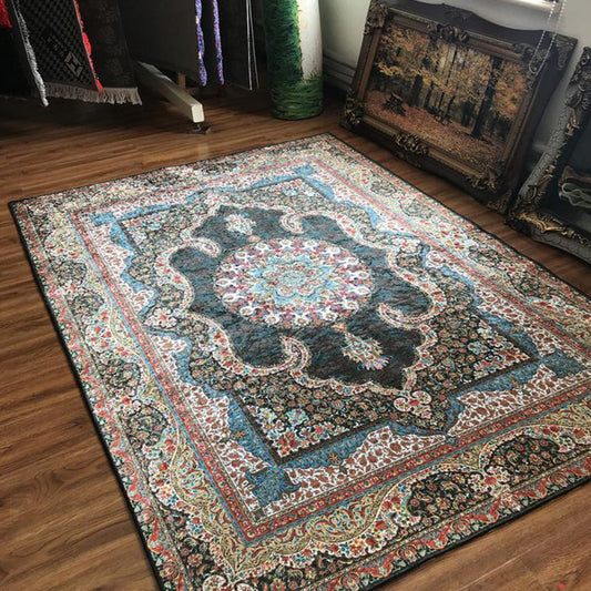 Glam Persian Indoor Rug Multi Color Floral Print Rug Anti-Slip Backing Machine Washable Pet Friendly Carpet for Living Room Black-Gold Clearhalo 'Area Rug' 'Moroccan' 'Rugs' Rug' 2059341