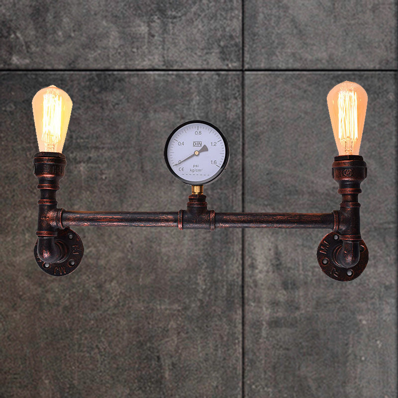 2-Light Pressure Gauge Wall Mounted Pipe Light Industrial Weathered Copper Metal Sconce for Indoor, 20.5"/21.5" Wide Weathered Copper 21.5" Clearhalo 'Art deco wall lights' 'Cast Iron' 'Glass' 'Industrial wall lights' 'Industrial' 'Middle century wall lights' 'Modern' 'Rustic wall lights' 'Tiffany' 'Traditional wall lights' 'Wall Lamps & Sconces' 'Wall Lights' Lighting' 205942