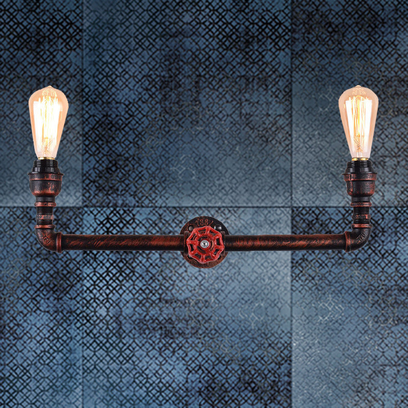 2-Light Pressure Gauge Wall Mounted Pipe Light Industrial Weathered Copper Metal Sconce for Indoor, 20.5"/21.5" Wide Weathered Copper 20.5" Clearhalo 'Art deco wall lights' 'Cast Iron' 'Glass' 'Industrial wall lights' 'Industrial' 'Middle century wall lights' 'Modern' 'Rustic wall lights' 'Tiffany' 'Traditional wall lights' 'Wall Lamps & Sconces' 'Wall Lights' Lighting' 205944