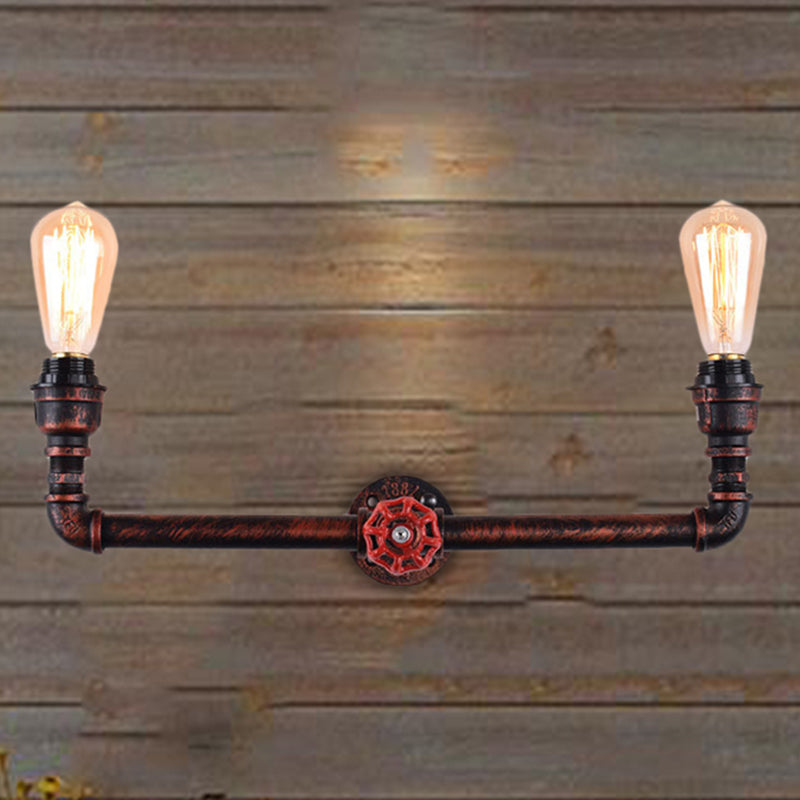 2-Light Pressure Gauge Wall Mounted Pipe Light Industrial Weathered Copper Metal Sconce for Indoor, 20.5"/21.5" Wide Clearhalo 'Art deco wall lights' 'Cast Iron' 'Glass' 'Industrial wall lights' 'Industrial' 'Middle century wall lights' 'Modern' 'Rustic wall lights' 'Tiffany' 'Traditional wall lights' 'Wall Lamps & Sconces' 'Wall Lights' Lighting' 205945