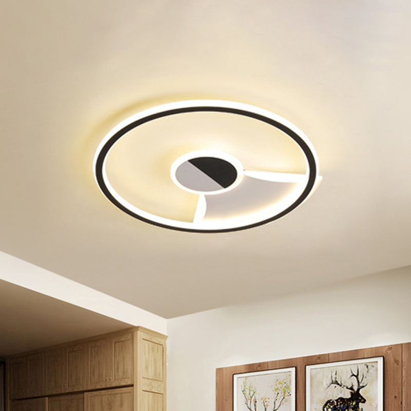 Acrylic Circular Flush Ceiling Light Simple Style LED Black and White 16"/19.5"/23.5" Dia LED Ceiling Lamp for Bedroom in Warm/White Black-White Clearhalo 'Ceiling Lights' 'Close To Ceiling Lights' 'Close to ceiling' 'Flush mount' Lighting' 205976
