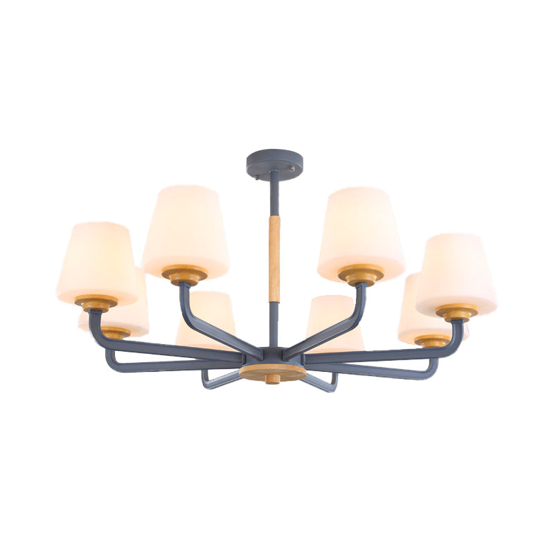 Cone Chandelier Light Fixture Modernism White Glass 3/5/6 Lights Hanging Ceiling Light in Grey/White/Green for Bedroom Clearhalo 'Ceiling Lights' 'Chandeliers' 'Modern Chandeliers' 'Modern' Lighting' 206082