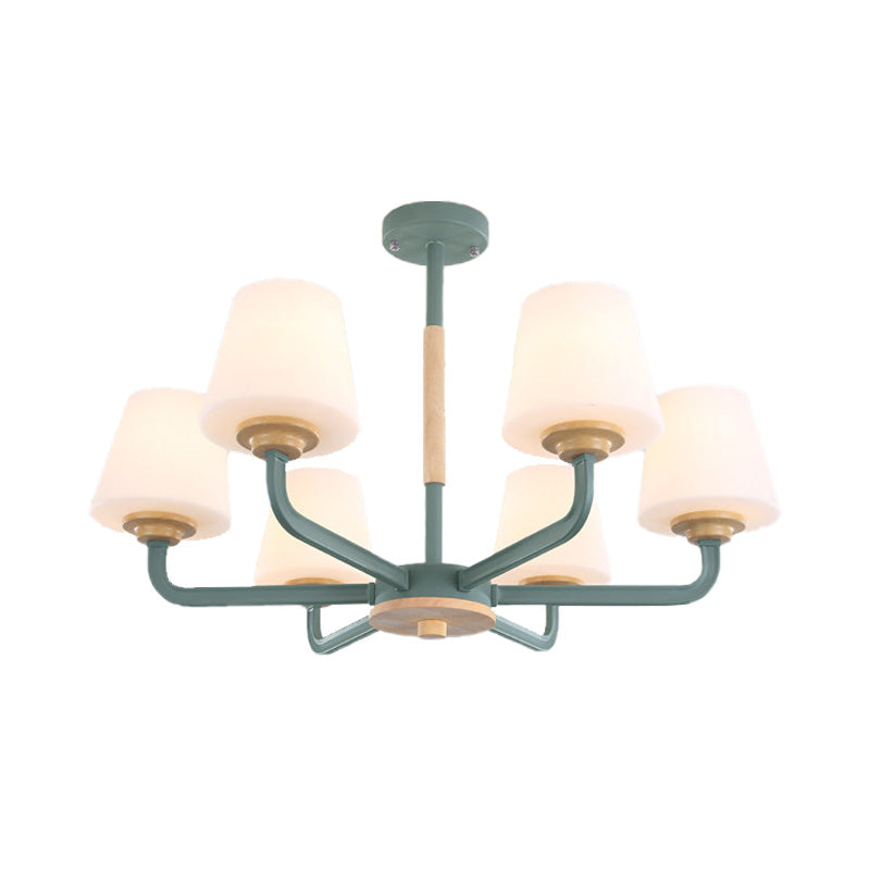 Cone Chandelier Light Fixture Modernism White Glass 3/5/6 Lights Hanging Ceiling Light in Grey/White/Green for Bedroom Clearhalo 'Ceiling Lights' 'Chandeliers' 'Modern Chandeliers' 'Modern' Lighting' 206117