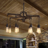 Aged Silver/Bronze Pipe Chandelier Lamp with Exposed Bulb Rustic Wrought Iron 6/8 Heads Indoor Hanging Light Clearhalo 'Cast Iron' 'Ceiling Lights' 'Chandeliers' 'Industrial Chandeliers' 'Industrial' 'Metal' 'Middle Century Chandeliers' 'Rustic Chandeliers' 'Tiffany' Lighting' 20613