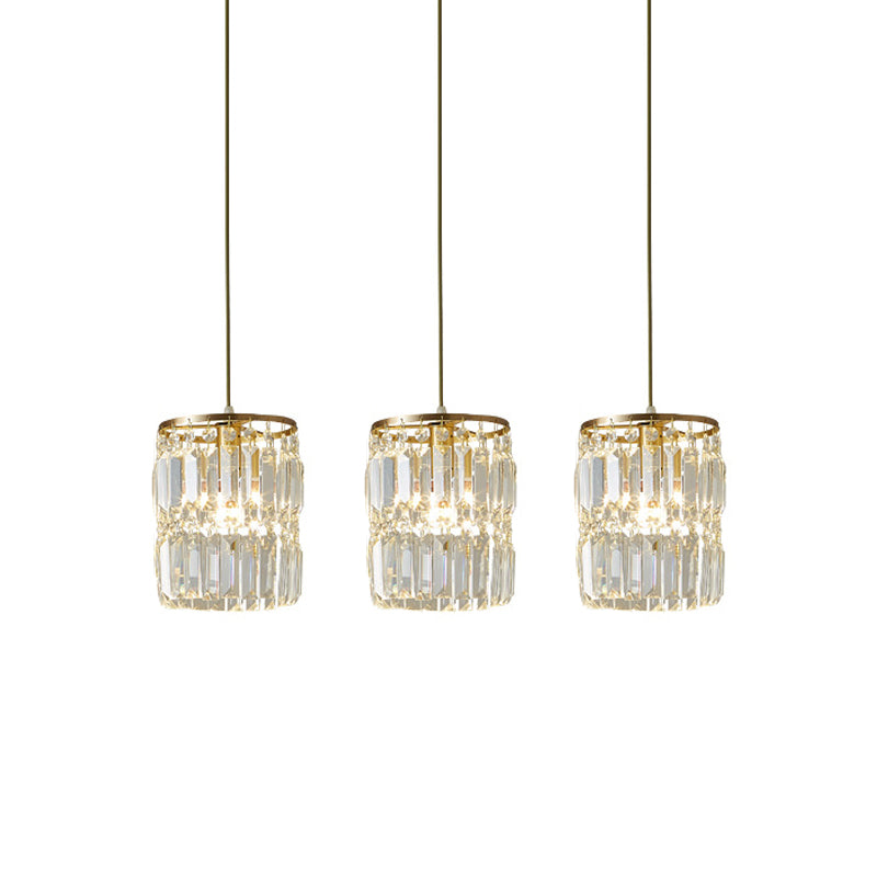Crystal Prism Cylindrical Multi Pendant Modern 3 Heads Brass Ceiling Light with Round/Linear Canopy Clearhalo 'Ceiling Lights' 'Modern Pendants' 'Modern' 'Pendant Lights' 'Pendants' Lighting' 2062048