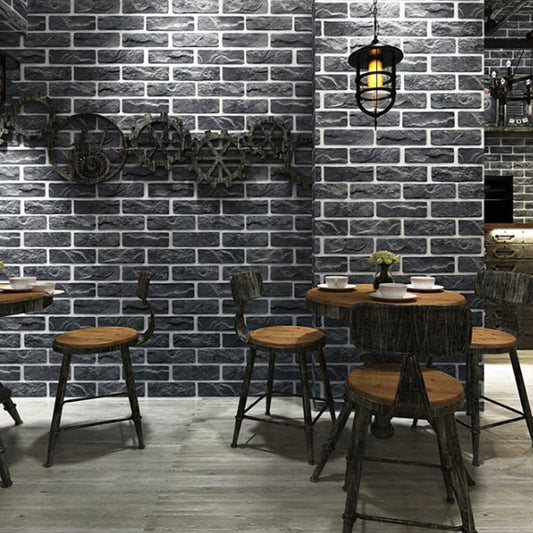 Faux Brick Wallpaper Roll for Bar Decoration 3D Effect Wall Art in Dark Color, Stain-Resistant Dark Gray Clearhalo 'Industrial wall decor' 'Industrial' 'Wallpaper' Wall Decor' 2062069