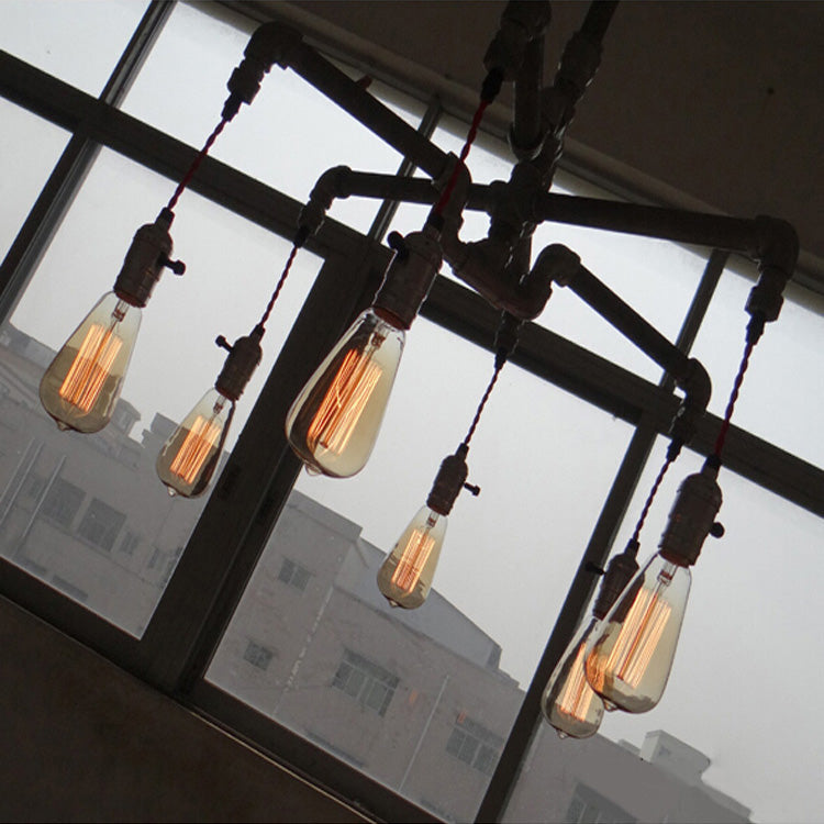 Aged Silver/Bronze Pipe Chandelier Lamp with Exposed Bulb Rustic Wrought Iron 6/8 Heads Indoor Hanging Light Clearhalo 'Cast Iron' 'Ceiling Lights' 'Chandeliers' 'Industrial Chandeliers' 'Industrial' 'Metal' 'Middle Century Chandeliers' 'Rustic Chandeliers' 'Tiffany' Lighting' 20621