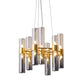 Gold Pipe Chandelier Light Fixture Modernism Smoke Glass 14/24/26 Lights Pendant Light Fixture for Bedroom Clearhalo 'Ceiling Lights' 'Chandeliers' 'Modern Chandeliers' 'Modern' Lighting' 206221