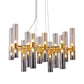 Gold Pipe Chandelier Light Fixture Modernism Smoke Glass 14/24/26 Lights Pendant Light Fixture for Bedroom Clearhalo 'Ceiling Lights' 'Chandeliers' 'Modern Chandeliers' 'Modern' Lighting' 206229