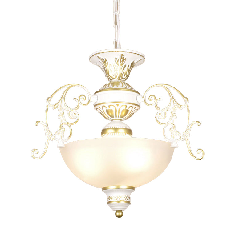 3 Bulbs Bowl Chandelier Light Traditional White/Black Frosted Glass Hanging Ceiling Fixture for Corridor Clearhalo 'Ceiling Lights' 'Chandeliers' Lighting' options 206253
