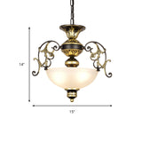 3 Bulbs Bowl Chandelier Light Traditional White/Black Frosted Glass Hanging Ceiling Fixture for Corridor Clearhalo 'Ceiling Lights' 'Chandeliers' Lighting' options 206256