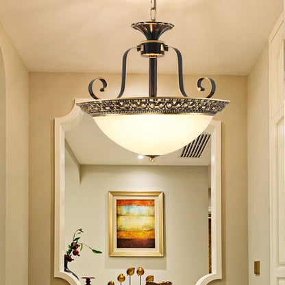 Metal Gray and Black Pendant Lamp Bowl 3 Light Traditional Chandelier Light Fixture with Frosted Glass Shade Gray-Black Clearhalo 'Ceiling Lights' 'Chandeliers' Lighting' options 206268_54f9cec1-4d87-4f9a-b454-8f1abdc03fb8