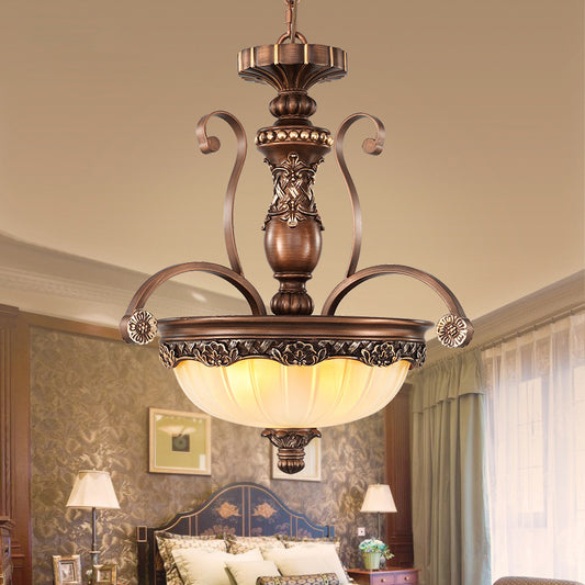 Rust Bowl Pendant Lighting Traditional Frosted Textured Glass 3 Light Bedroom Chandelier Clearhalo 'Ceiling Lights' 'Chandeliers' Lighting' options 206280