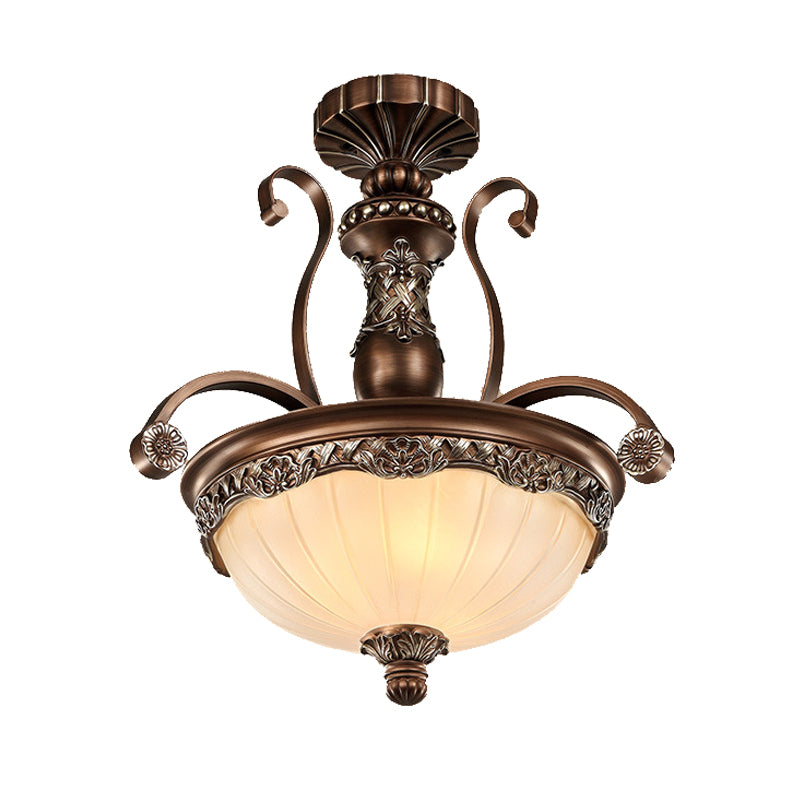 Rust Bowl Pendant Lighting Traditional Frosted Textured Glass 3 Light Bedroom Chandelier Clearhalo 'Ceiling Lights' 'Chandeliers' Lighting' options 206281