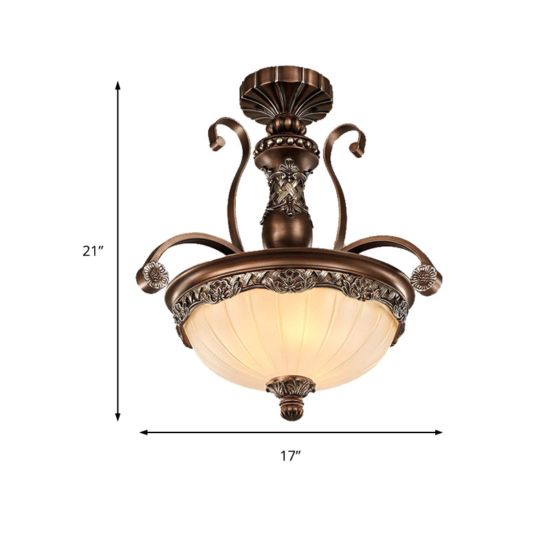 Rust Bowl Pendant Lighting Traditional Frosted Textured Glass 3 Light Bedroom Chandelier Clearhalo 'Ceiling Lights' 'Chandeliers' Lighting' options 206282