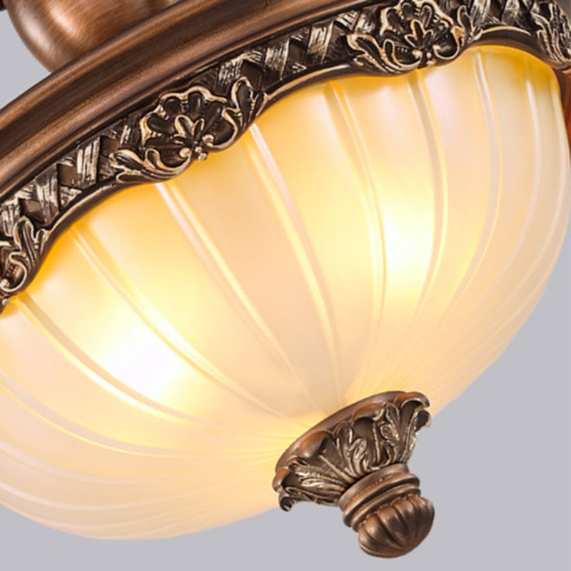Rust Bowl Pendant Lighting Traditional Frosted Textured Glass 3 Light Bedroom Chandelier Clearhalo 'Ceiling Lights' 'Chandeliers' Lighting' options 206283
