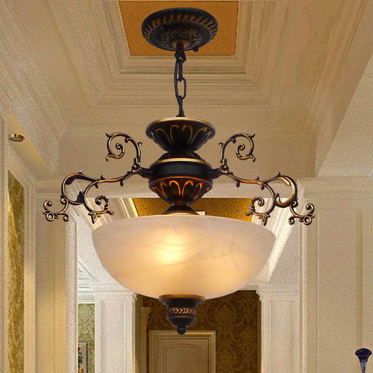 Yellow/White Glass Bowl Hanging Chandelier Traditional LED Living Room Pendant Light White Clearhalo 'Ceiling Lights' 'Chandeliers' 'Glass shade' 'Glass' Lighting' 206286