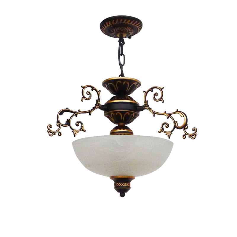 Yellow/White Glass Bowl Hanging Chandelier Traditional LED Living Room Pendant Light Clearhalo 'Ceiling Lights' 'Chandeliers' 'Glass shade' 'Glass' Lighting' 206287