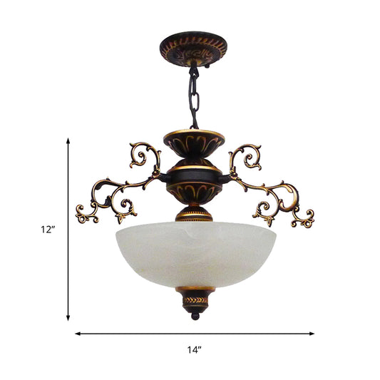 Yellow/White Glass Bowl Hanging Chandelier Traditional LED Living Room Pendant Light Clearhalo 'Ceiling Lights' 'Chandeliers' 'Glass shade' 'Glass' Lighting' 206288