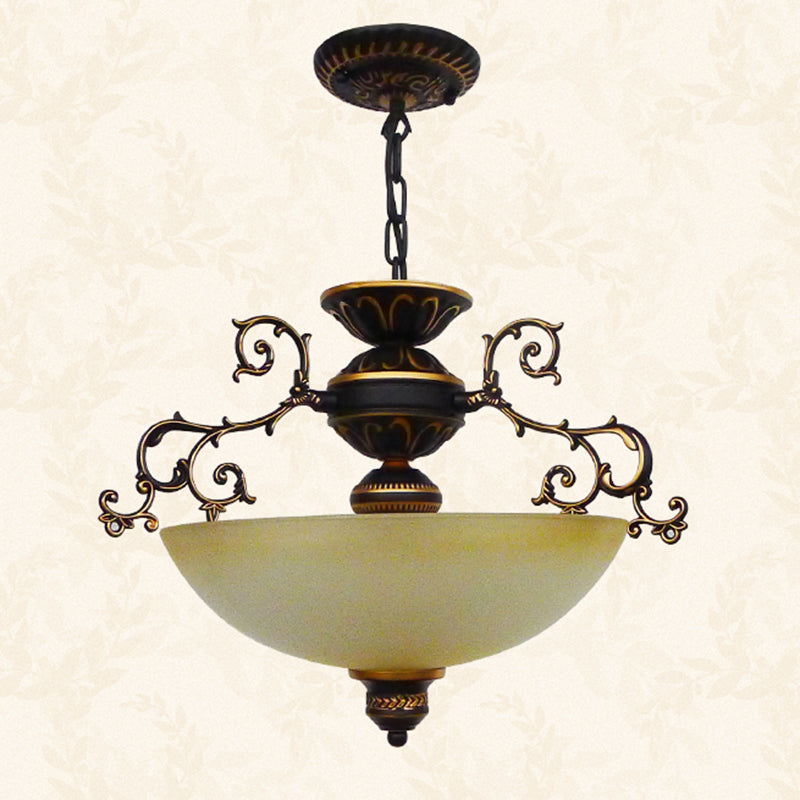 Yellow/White Glass Bowl Hanging Chandelier Traditional LED Living Room Pendant Light Clearhalo 'Ceiling Lights' 'Chandeliers' 'Glass shade' 'Glass' Lighting' 206289