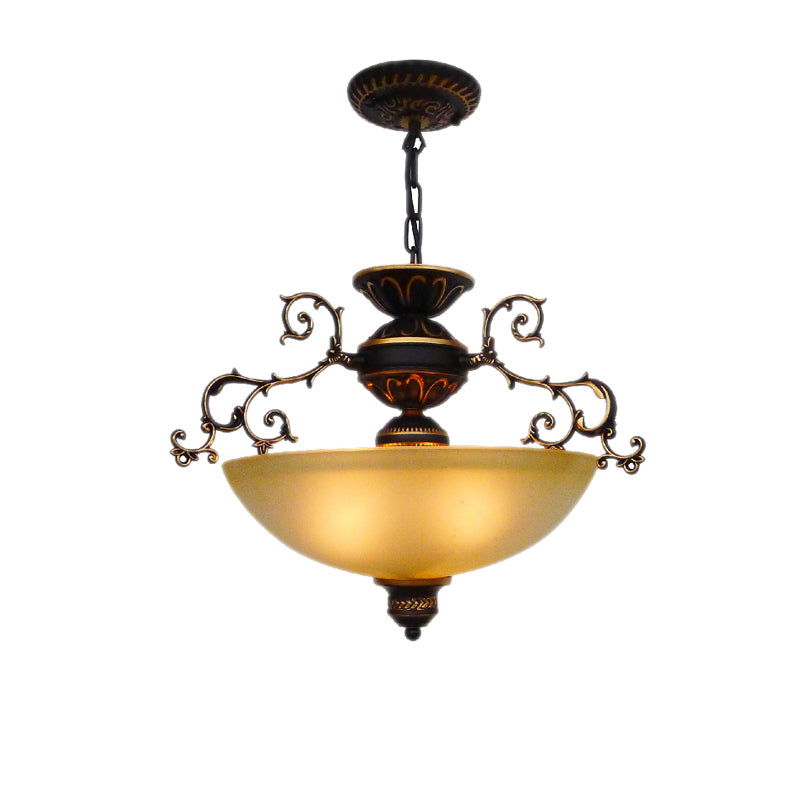 Yellow/White Glass Bowl Hanging Chandelier Traditional LED Living Room Pendant Light Clearhalo 'Ceiling Lights' 'Chandeliers' 'Glass shade' 'Glass' Lighting' 206292