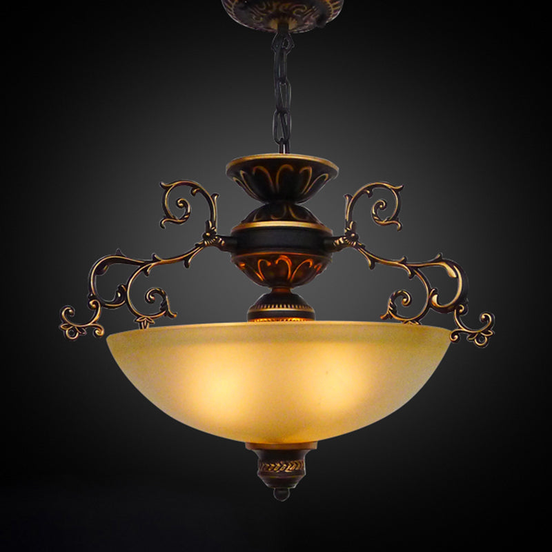 Yellow/White Glass Bowl Hanging Chandelier Traditional LED Living Room Pendant Light Clearhalo 'Ceiling Lights' 'Chandeliers' 'Glass shade' 'Glass' Lighting' 206293