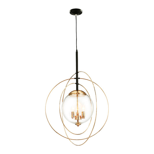Globe Clear Glass Chandelier Lighting Traditional 3 Light Dining Room Pendant Lighting in White with Ring Design Clearhalo 'Ceiling Lights' 'Chandeliers' 'Glass shade' 'Glass' Lighting' 206335