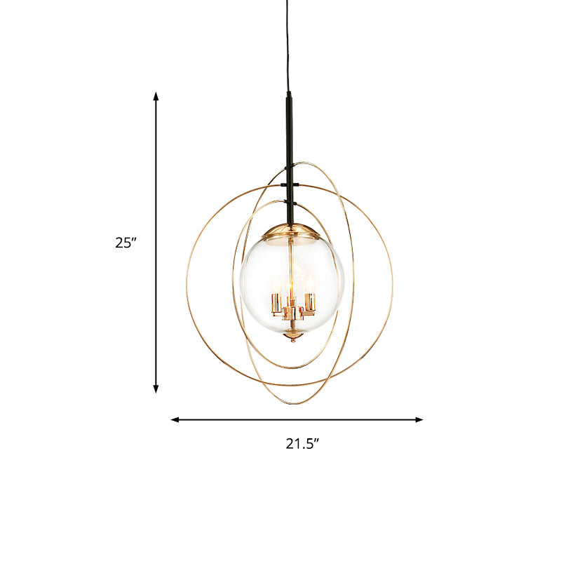 Globe Clear Glass Chandelier Lighting Traditional 3 Light Dining Room Pendant Lighting in White with Ring Design Clearhalo 'Ceiling Lights' 'Chandeliers' 'Glass shade' 'Glass' Lighting' 206336