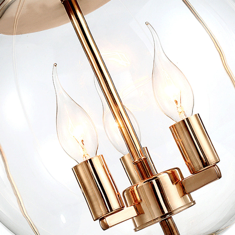 Globe Clear Glass Chandelier Lighting Traditional 3 Light Dining Room Pendant Lighting in White with Ring Design Clearhalo 'Ceiling Lights' 'Chandeliers' 'Glass shade' 'Glass' Lighting' 206338