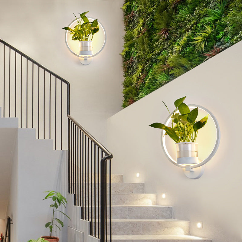 indoor wall planter sconce Geometric Ring Living Room Planter Wall Sconce Light Aluminium Single Minimalist LED Wall Mount Light