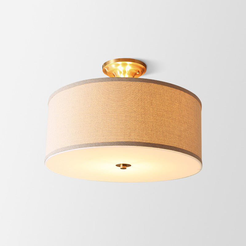 Traditional Drum Shaped Semi Flush Mount Fabric Flush Ceiling Light Fixture in Beige Clearhalo 'Ceiling Lights' 'Close To Ceiling Lights' 'Close to ceiling' 'Semi-flushmount' Lighting' 2063579