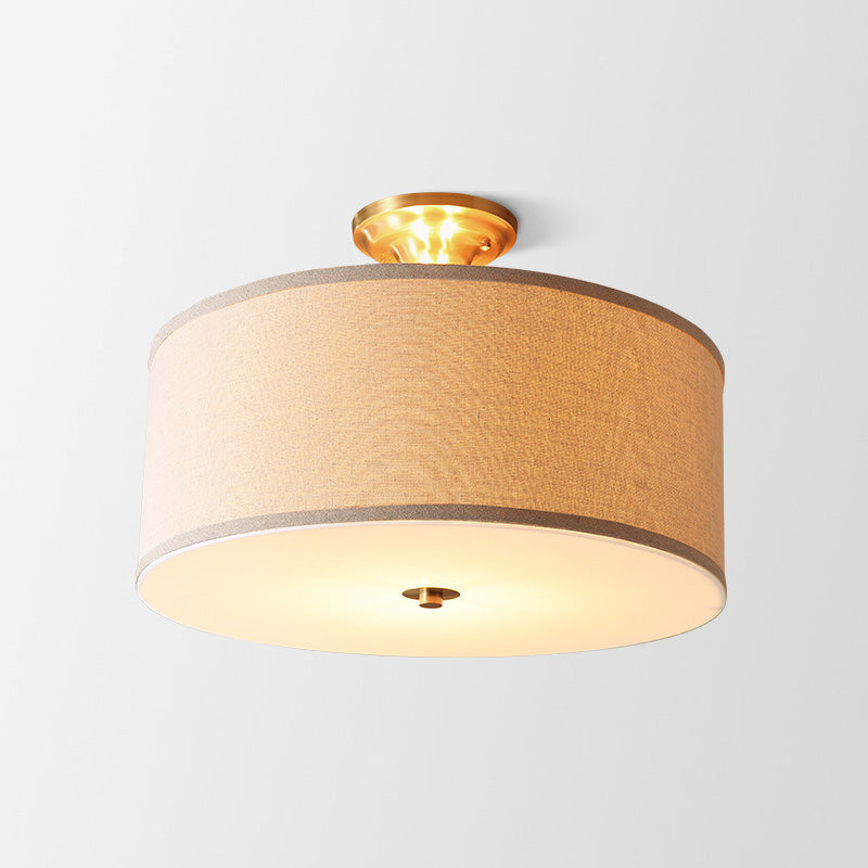 Traditional Drum Shaped Semi Flush Mount Fabric Flush Ceiling Light Fixture in Beige Clearhalo 'Ceiling Lights' 'Close To Ceiling Lights' 'Close to ceiling' 'Semi-flushmount' Lighting' 2063580