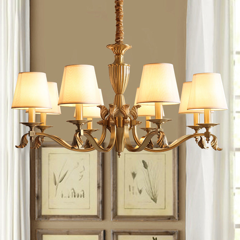 Empire Shade Chandelier Pendant Light Contemporary Fabric Brass Candelabra Hanging Light for Living Room 8 Brass Clearhalo 'Ceiling Lights' 'Chandeliers' 'Modern Chandeliers' 'Modern' Lighting' 2063599