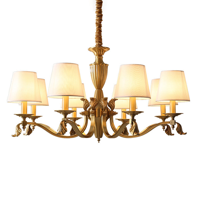 Empire Shade Chandelier Pendant Light Contemporary Fabric Brass Candelabra Hanging Light for Living Room Clearhalo 'Ceiling Lights' 'Chandeliers' 'Modern Chandeliers' 'Modern' Lighting' 2063603