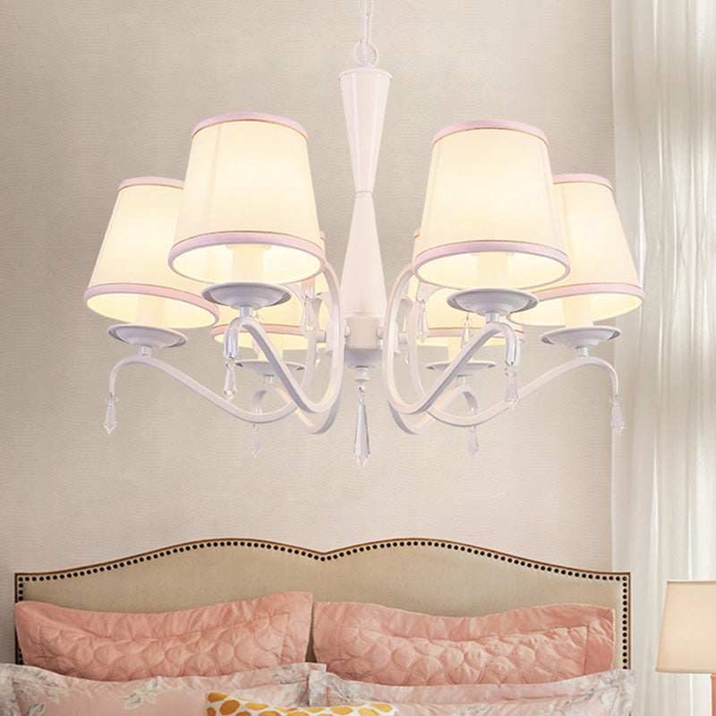 Tapered Shape Suspension Light Artistic Fabric 6 Heads Living Room Chandelier Light Clearhalo 'Ceiling Lights' 'Chandeliers' 'Modern Chandeliers' 'Modern' Lighting' 2063626