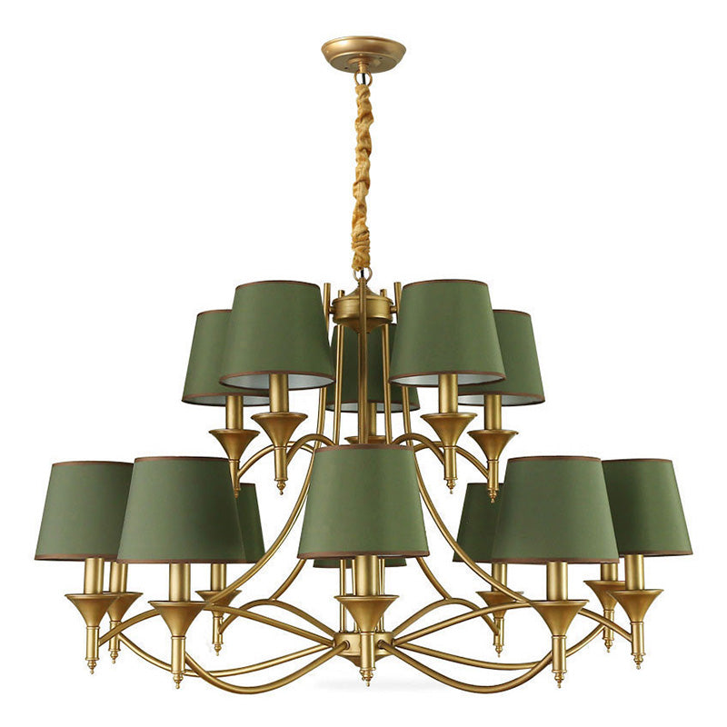 Tapered Drum Shape Fabric Ceiling Lighting Modern Green Hanging Light for Living Room 15 Green Clearhalo 'Ceiling Lights' 'Chandeliers' 'Modern Chandeliers' 'Modern' Lighting' 2063633