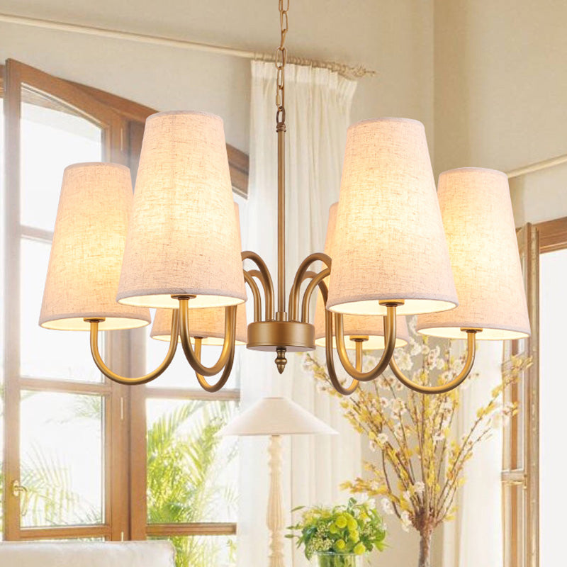 Curvy Arm Living Room Suspension Light Metal 6 Bulbs Artistic Chandelier Light with Bucket Fabric Shade Clearhalo 'Ceiling Lights' 'Chandeliers' 'Modern Chandeliers' 'Modern' Lighting' 2063642