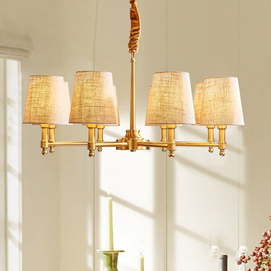 Empire Shade Chandelier Light Simplicity Fabric Living Room Pendant Light Fixture in Gold 8 Gold Clearhalo 'Ceiling Lights' 'Chandeliers' 'Modern Chandeliers' 'Modern' Lighting' 2063651