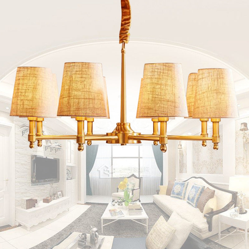 Empire Shade Chandelier Light Simplicity Fabric Living Room Pendant Light Fixture in Gold Clearhalo 'Ceiling Lights' 'Chandeliers' 'Modern Chandeliers' 'Modern' Lighting' 2063652