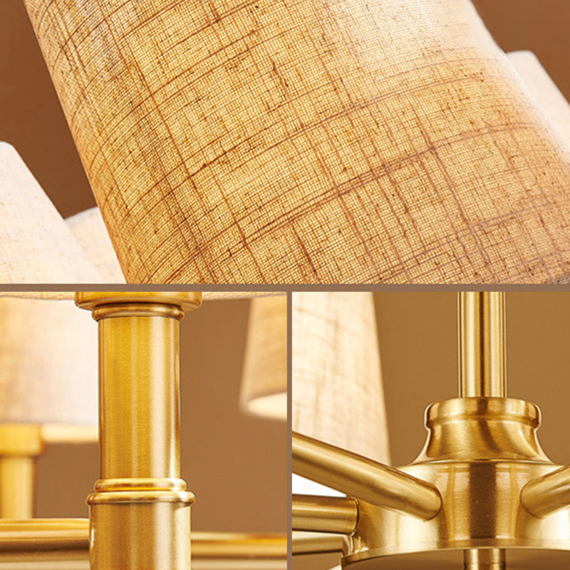 Empire Shade Chandelier Light Simplicity Fabric Living Room Pendant Light Fixture in Gold Clearhalo 'Ceiling Lights' 'Chandeliers' 'Modern Chandeliers' 'Modern' Lighting' 2063654