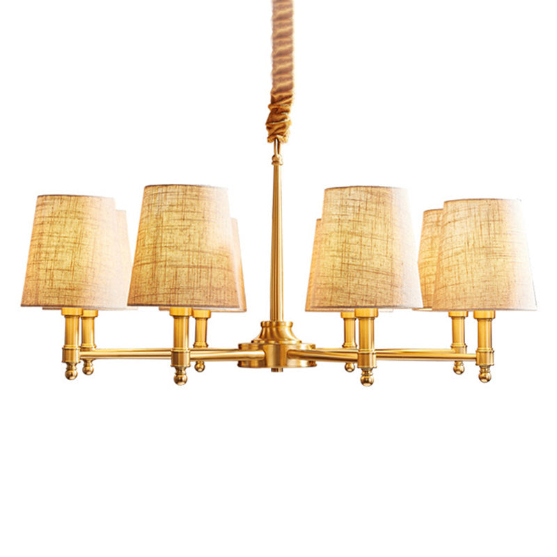 Empire Shade Chandelier Light Simplicity Fabric Living Room Pendant Light Fixture in Gold Clearhalo 'Ceiling Lights' 'Chandeliers' 'Modern Chandeliers' 'Modern' Lighting' 2063655