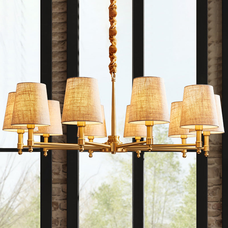 Empire Shade Chandelier Light Simplicity Fabric Living Room Pendant Light Fixture in Gold 10 Gold Clearhalo 'Ceiling Lights' 'Chandeliers' 'Modern Chandeliers' 'Modern' Lighting' 2063656
