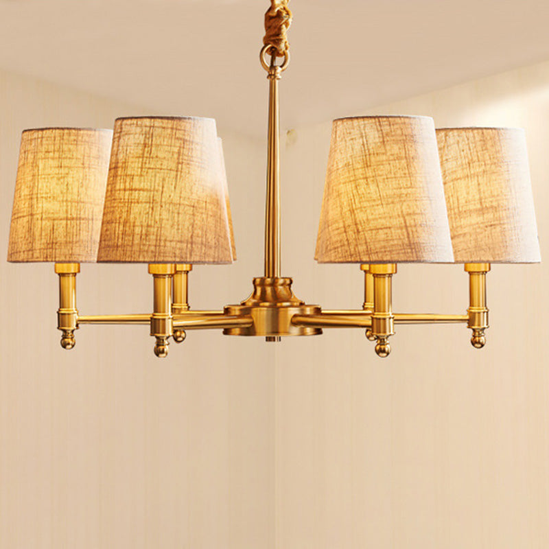 Empire Shade Chandelier Light Simplicity Fabric Living Room Pendant Light Fixture in Gold 6 Gold Clearhalo 'Ceiling Lights' 'Chandeliers' 'Modern Chandeliers' 'Modern' Lighting' 2063657