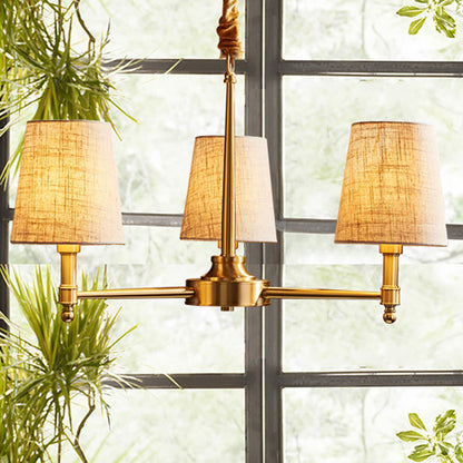 Empire Shade Chandelier Light Simplicity Fabric Living Room Pendant Light Fixture in Gold 3 Gold Clearhalo 'Ceiling Lights' 'Chandeliers' 'Modern Chandeliers' 'Modern' Lighting' 2063658