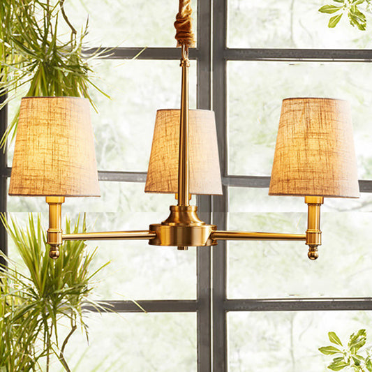 Empire Shade Chandelier Light Simplicity Fabric Living Room Pendant Light Fixture in Gold 3 Gold Clearhalo 'Ceiling Lights' 'Chandeliers' 'Modern Chandeliers' 'Modern' Lighting' 2063658