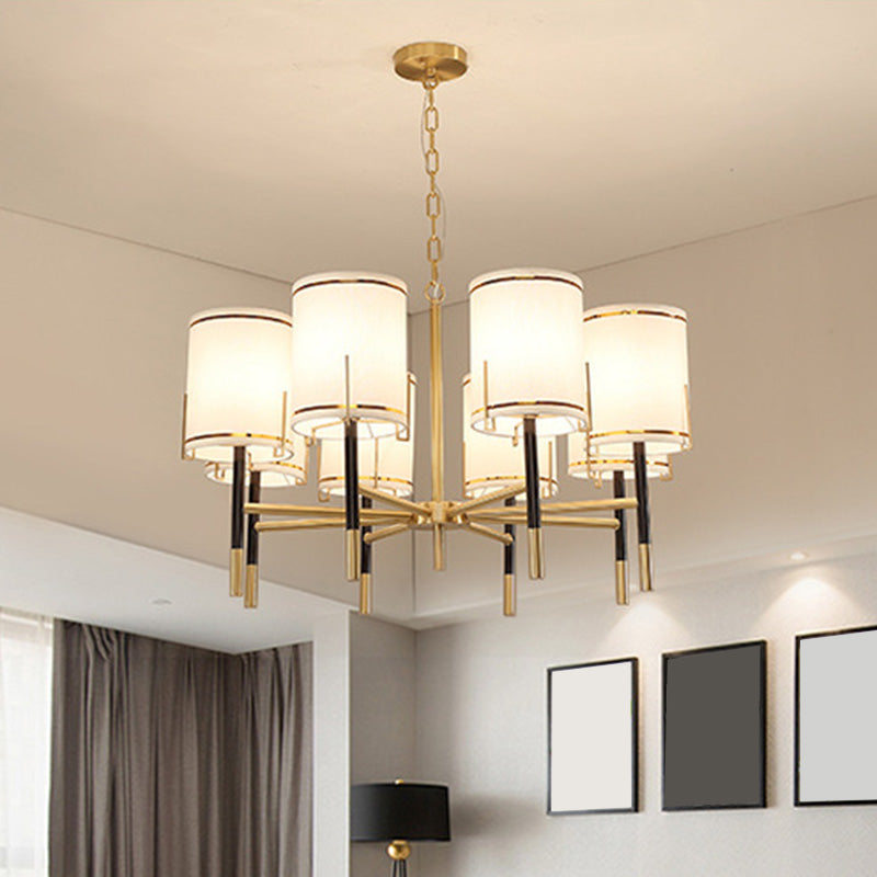 Cylindrical Shape Fabric Ceiling Lighting Modern Gold Chandelier Light Fixture for Living Room 8 Gold Clearhalo 'Ceiling Lights' 'Chandeliers' 'Modern Chandeliers' 'Modern' Lighting' 2063659